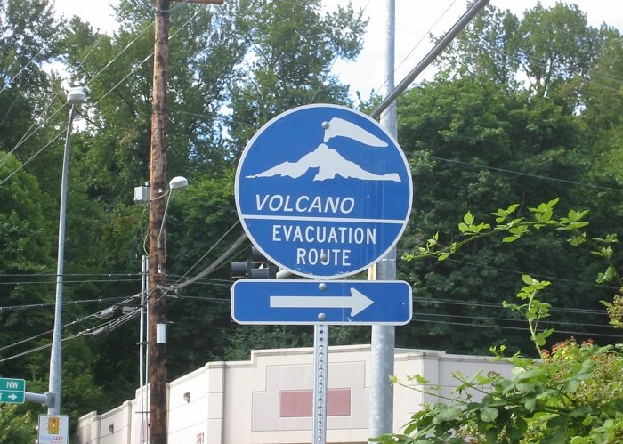 volcanic eruption evacuation sign