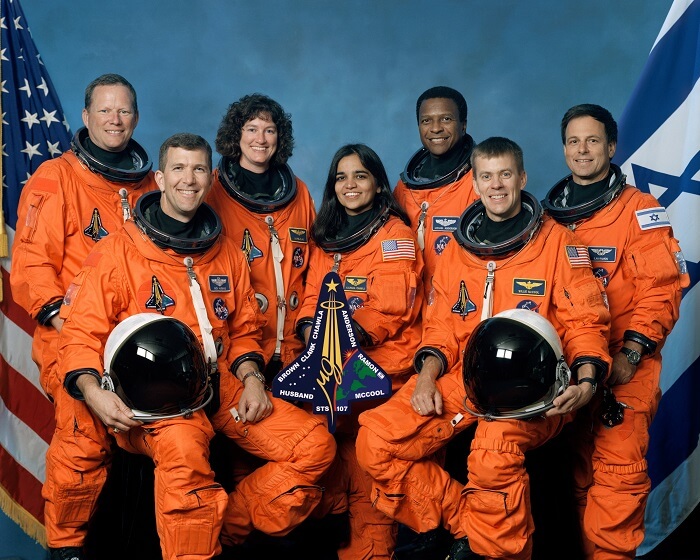 Astronauts posing before the Columbia shuttle disaster