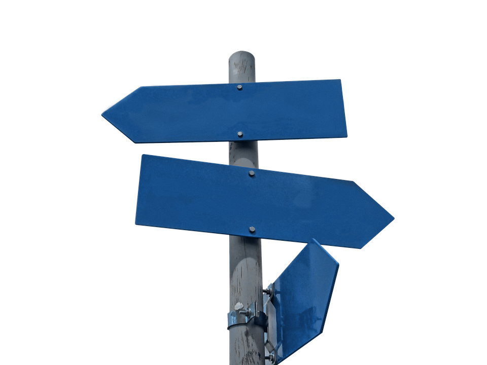 sign post with blue paints pointing in different directions