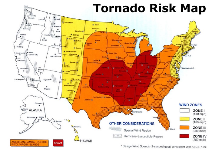 US tornado risk map