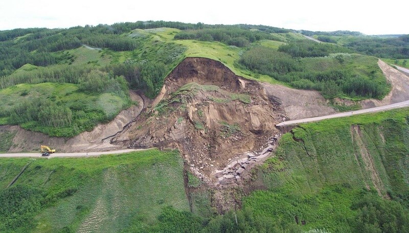 road affected by a landslide, one of the main types of natural disasters