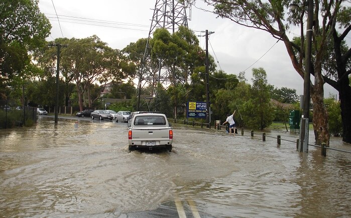 Driving through flash flood